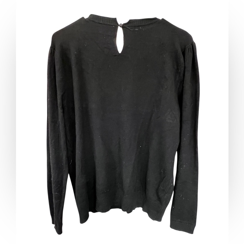 Sioni Milano Black Sweater with Ruffled Collar and Pearl Accents - Picture 7 of 7